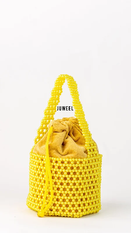 Canvas bucket bag with a striped pattern for a nautical - inspired lookLartaley Beaded Mini Bucket Bag - Yellow