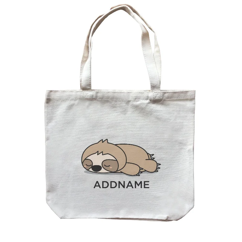 Canvas lunch bag with an insulated interior and a zippered closureLazy Sloth Addname Canvas Bag