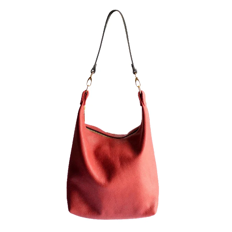 Laser - cut leather bucket bag with an intricate patternLeather BUCKET Crossbody Bag - Red Leather