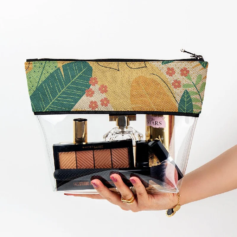 Vintage-inspired leather makeup bag with a brass clasp and tassellimpid Makeup Case Flowers