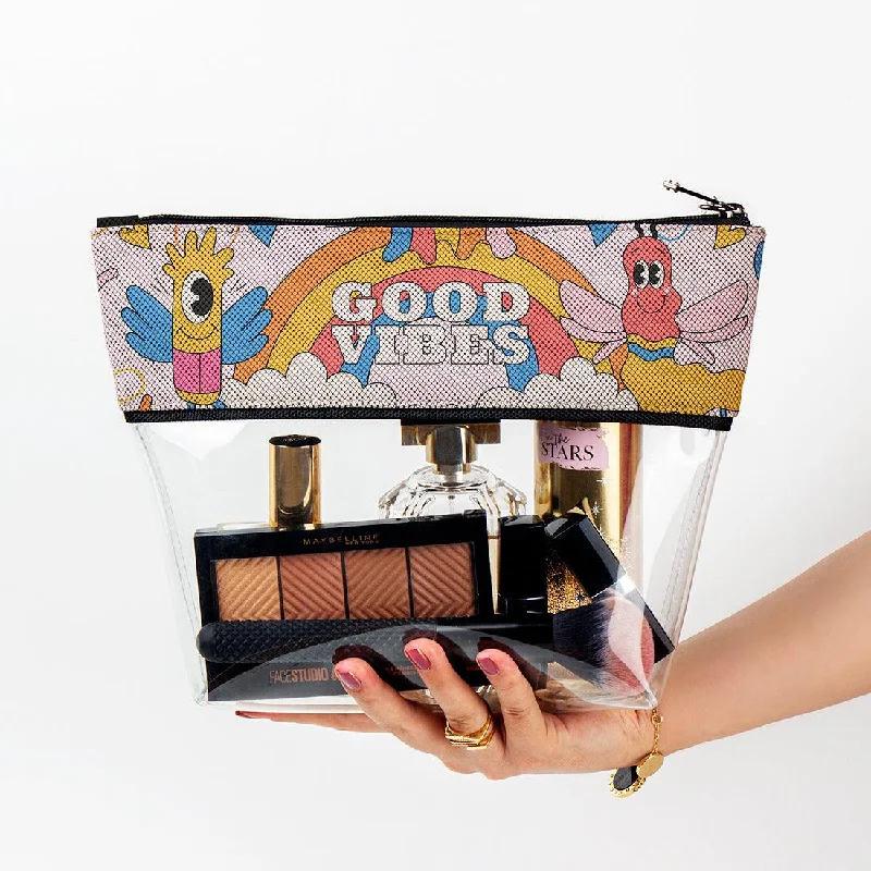 Studded makeup bag with a punk-rock edgelimpid Makeup Case Good Vibes