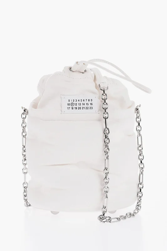 Embroidered bucket bag with colorful threadwork for an ethnic charmMaison Margiela Mm11 Leather Glam Slam Bucket Bag With Silver-Tone Chain