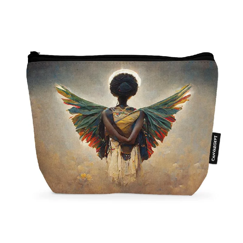 Faux fur makeup bag with a fluffy exterior for a winter aestheticMakeup Pouch African Angel