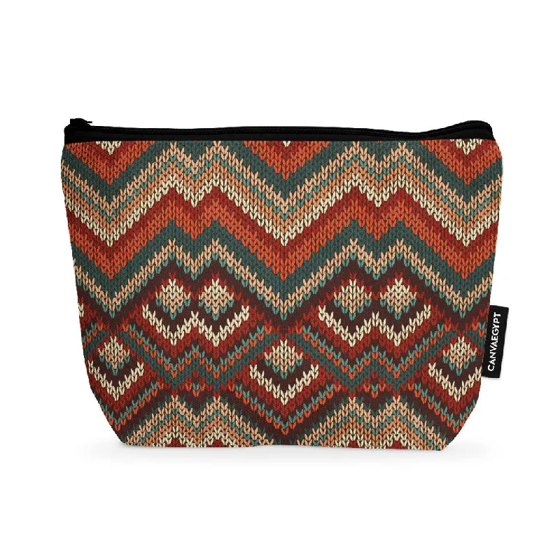 Women's leather makeup bag with a hand-stitched border and gold zippersMakeup Pouch African Art Tribal