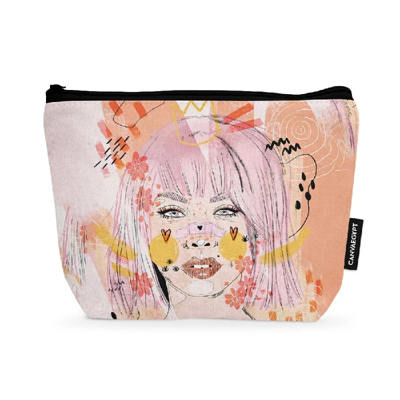 Makeup bag with a large mirror and elasticized pockets for organizationMakeup Pouch Doodle Dash