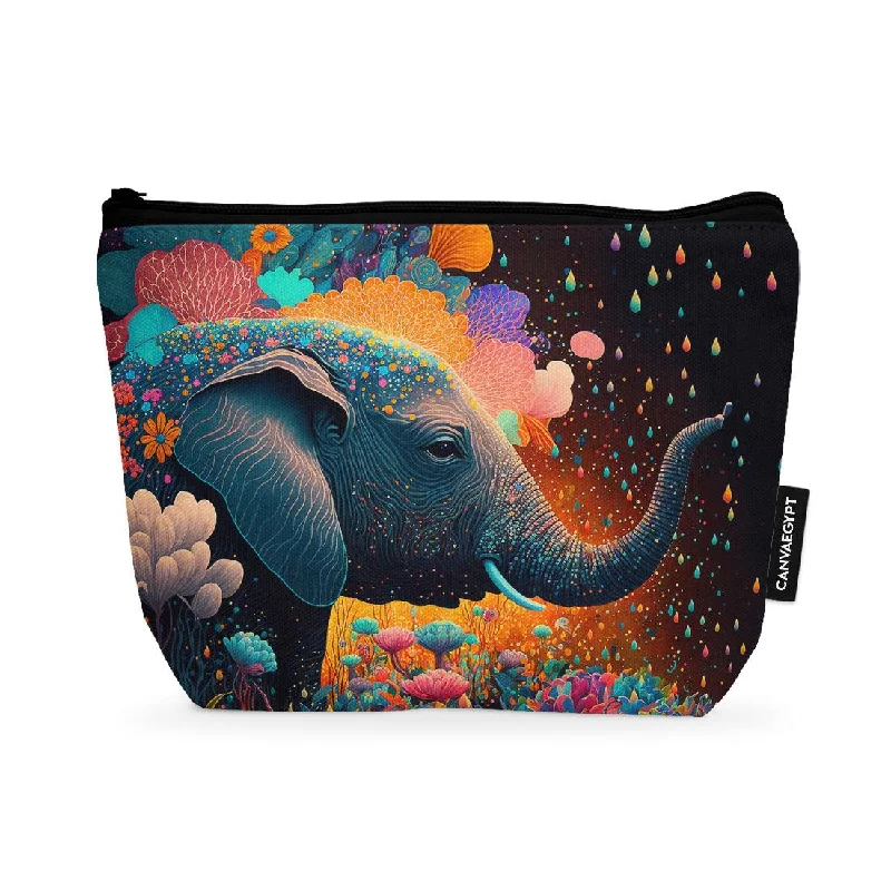 Leatherette makeup bag with a quilted pattern and a magnetic closureMakeup Pouch Festival Elephant