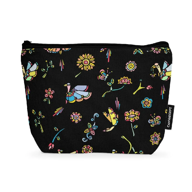 Canvas makeup bag with a cute animal print for a fun lookMakeup Pouch Flowers and birds