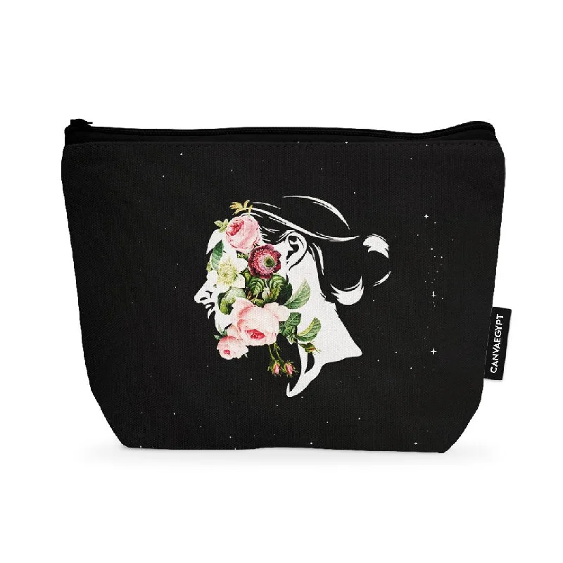 Plus-size makeup bag with an extra-large capacity for storing all makeup essentialsMakeup Pouch Flowers inside