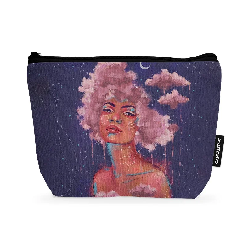 Makeup bag with a large mirror and elasticized pockets for organizationMakeup Pouch Head in the clouds