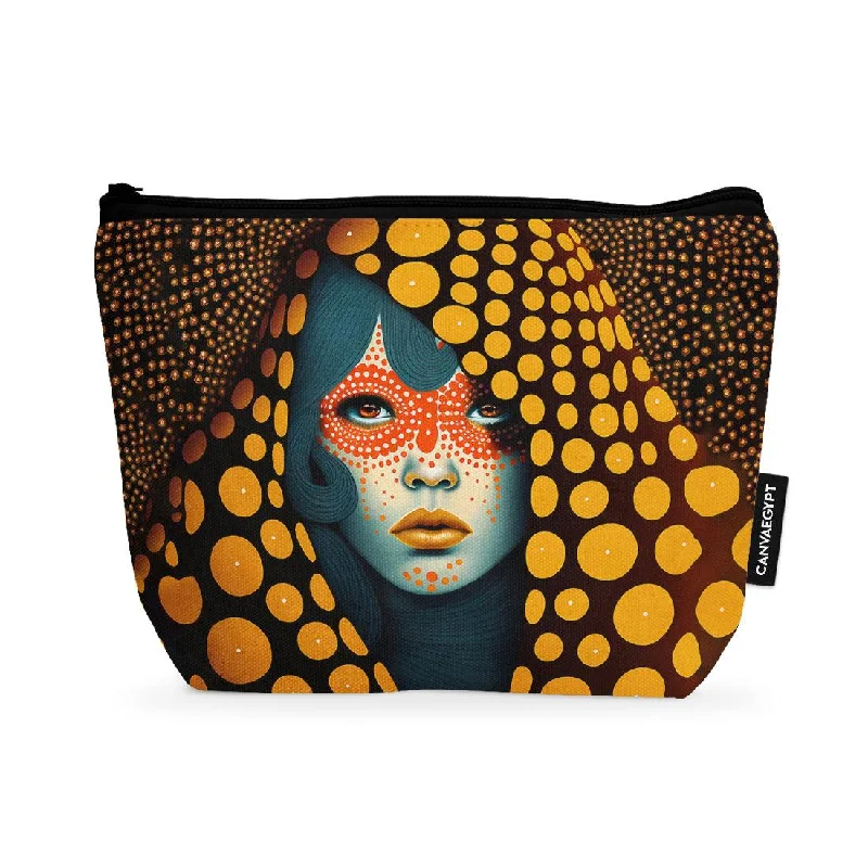 Women's leather makeup bag with a hand-stitched border and gold zippersMakeup Pouch Mystrey