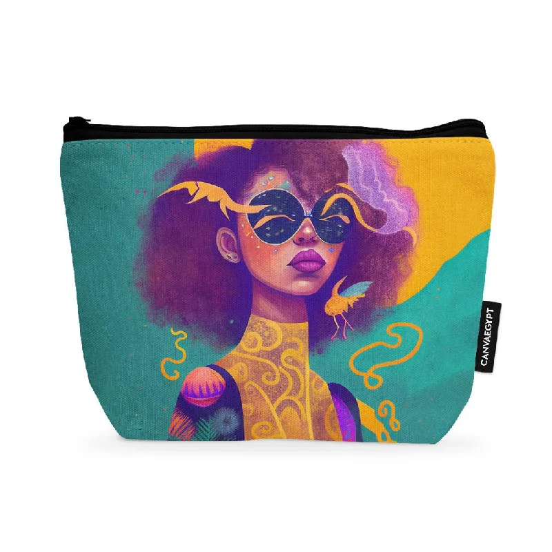 Leatherette makeup bag with a quilted pattern and a magnetic closureMakeup Pouch Pinky Hair