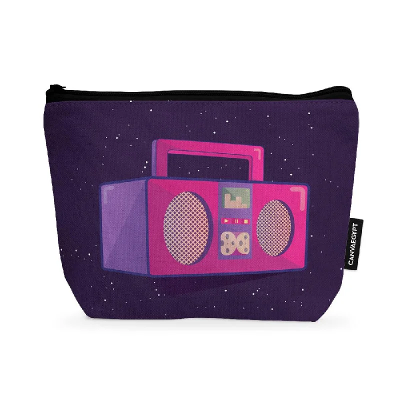 Vegan leather makeup bag made from recycled materials for eco-friendlinessMakeup Pouch Retro Boombox