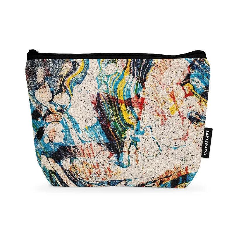 Makeup bag with a large mirror and elasticized pockets for organizationMakeup Pouch Sand Abstract