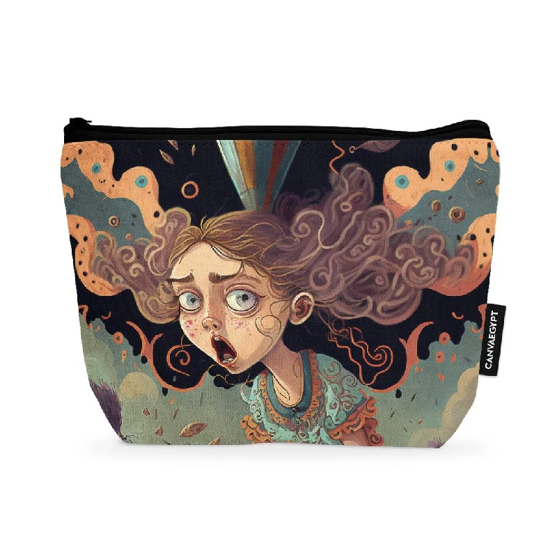 Women's leather makeup bag with a hand-stitched border and gold zippersMakeup Pouch Scarry