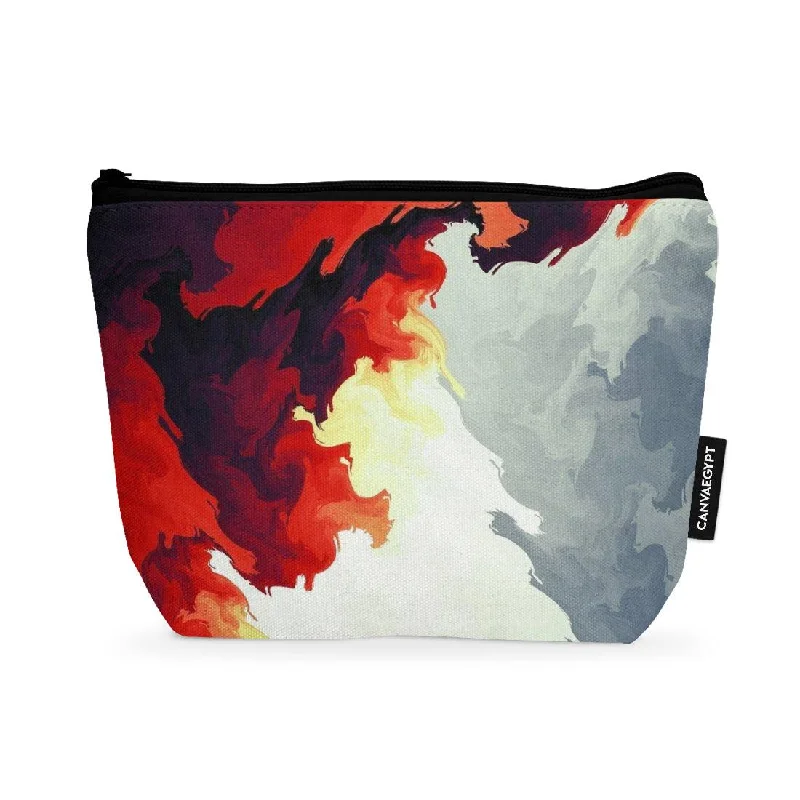 Women's leather makeup bag with a hand-stitched border and gold zippersMakeup Pouch sky is fire