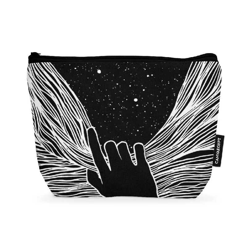 Metallic makeup bag with a shiny finish for evening useMakeup Pouch Through window