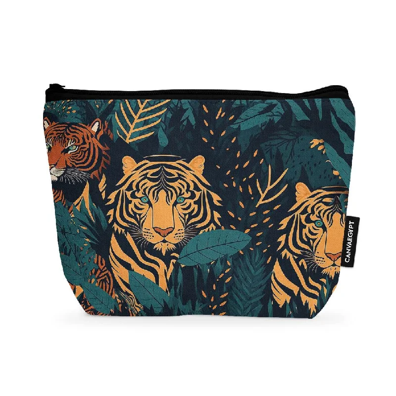 Leatherette makeup bag with a quilted pattern and a magnetic closureMakeup Pouch Tiger