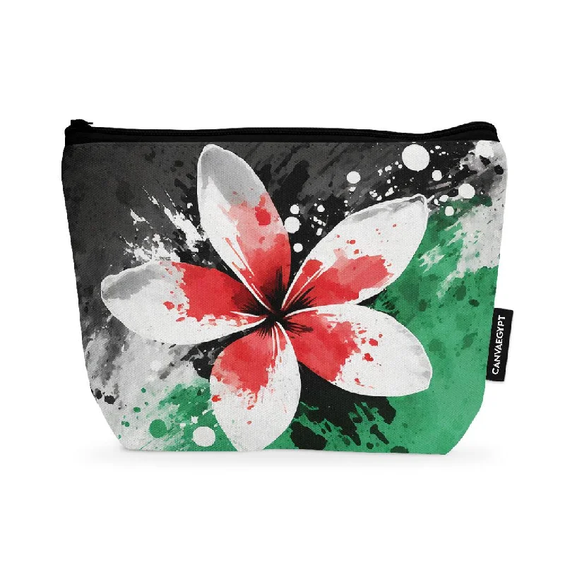 Faux fur makeup bag with a fluffy exterior for a winter aestheticMakeup Pouch Women Palestine flower