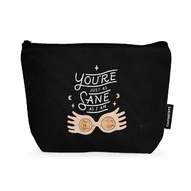 Leatherette makeup bag with a quilted pattern and a magnetic closureMakeup Pouch You are Sane