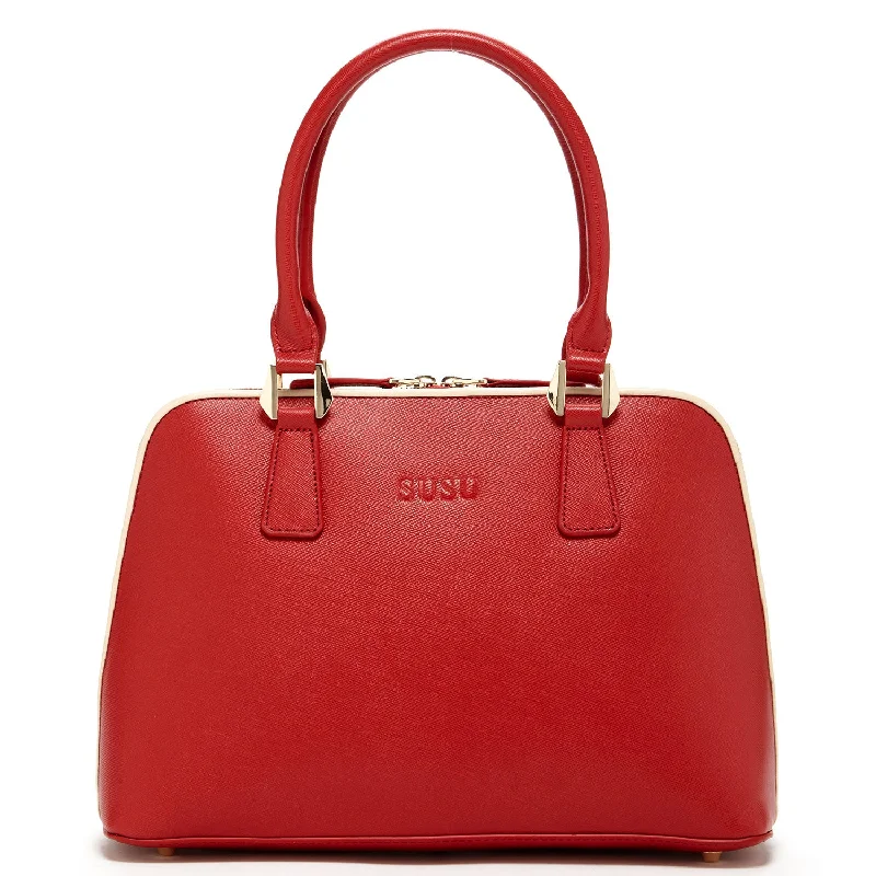 Vegan leather bucket bag for eco - friendly consumersMelissa Red Saffiano Leather Satchel Bag