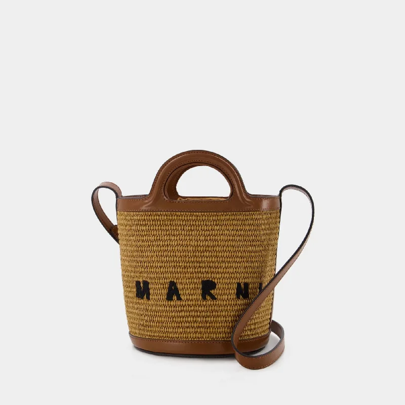 Leatherette hobo bag with a quilted pattern for a sophisticated touchMini Bucket Handbag - Marni - Raw Sienna - Leather