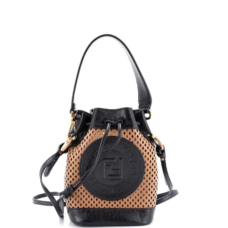 Vintage - style bucket bag with a brass clasp and leather strapsMon Tresor Bucket Bag Leather Mini