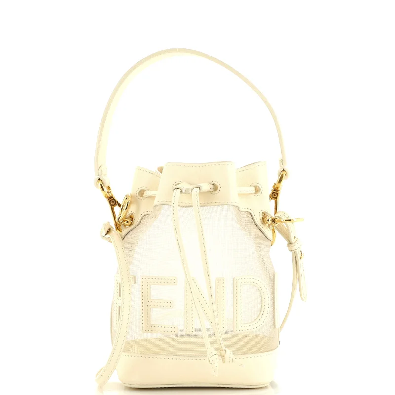 Canvas bucket bag with a striped pattern for a nautical - inspired lookMon Tresor Bucket Bag Mesh and Leather Mini