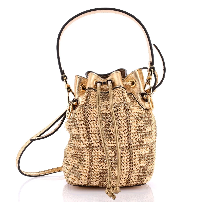 Bucket bag with a hidden anti - theft pocket for securityMon Tresor Bucket Bag Zucca Raffia Mini