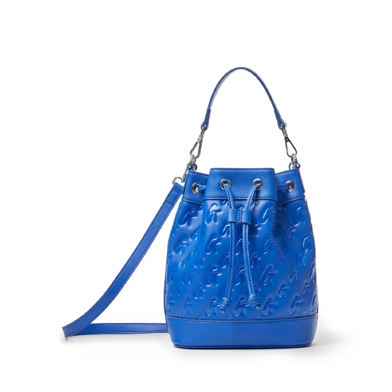 Plus - size bucket bag with a spacious interior for carrying daily essentialsMEDIUM MONOGRAM BUCKET BAG - BLUE