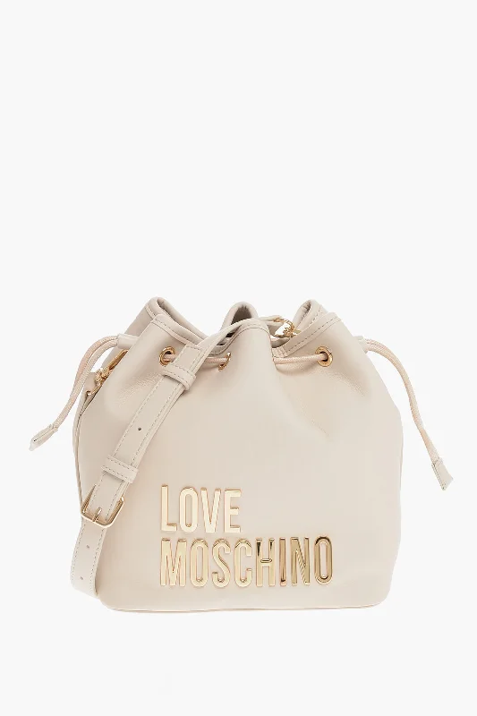 Metallic bucket bag with a shiny finish for evening eventsMoschino Love Faux Leather Bucket Bag With Golden Maxi Logo