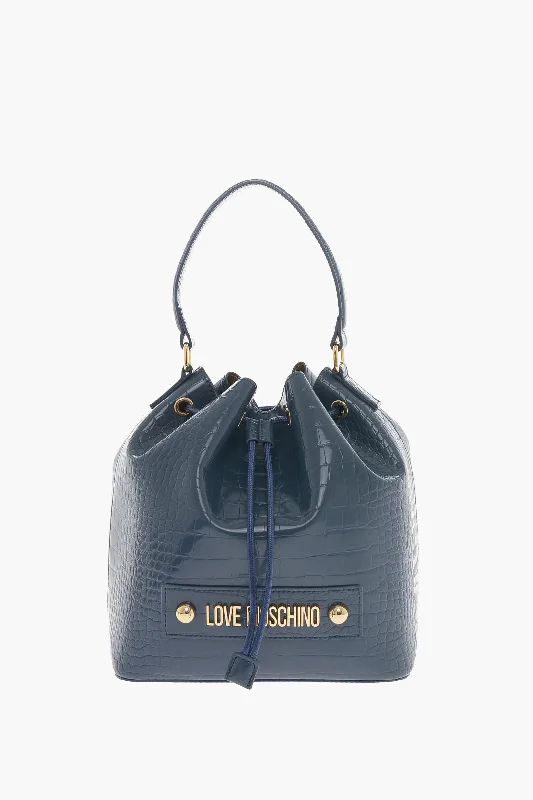 Plus - size bucket bag with a spacious interior for carrying daily essentialsMoschino Love Faux Leather Crocodile Effect Bucket Bag With Embossed