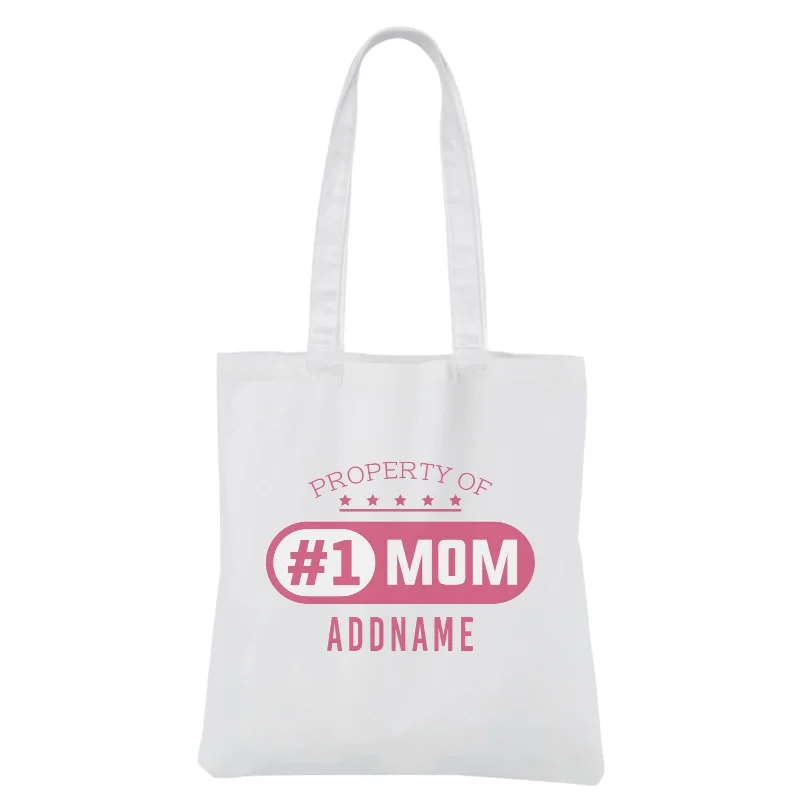 Canvas beach bag with a colorful stripe design and a waterproof liningMother's Day - #1 Mom White Canvas Bag