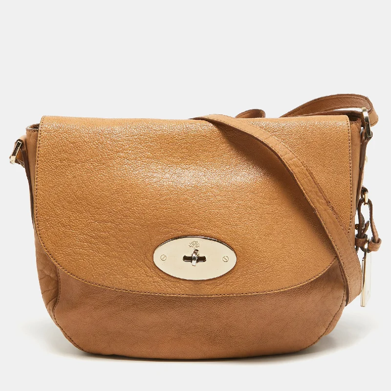 Hobo bag with a magnetic snap closure for easy accessMulberry Tan Leather Postman Lock Hobo