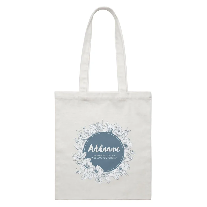 Canvas camera bag with a padded interior and adjustable dividersNavy Blue Flower Wreath Personalizable with Name and Text White Canvas Bag