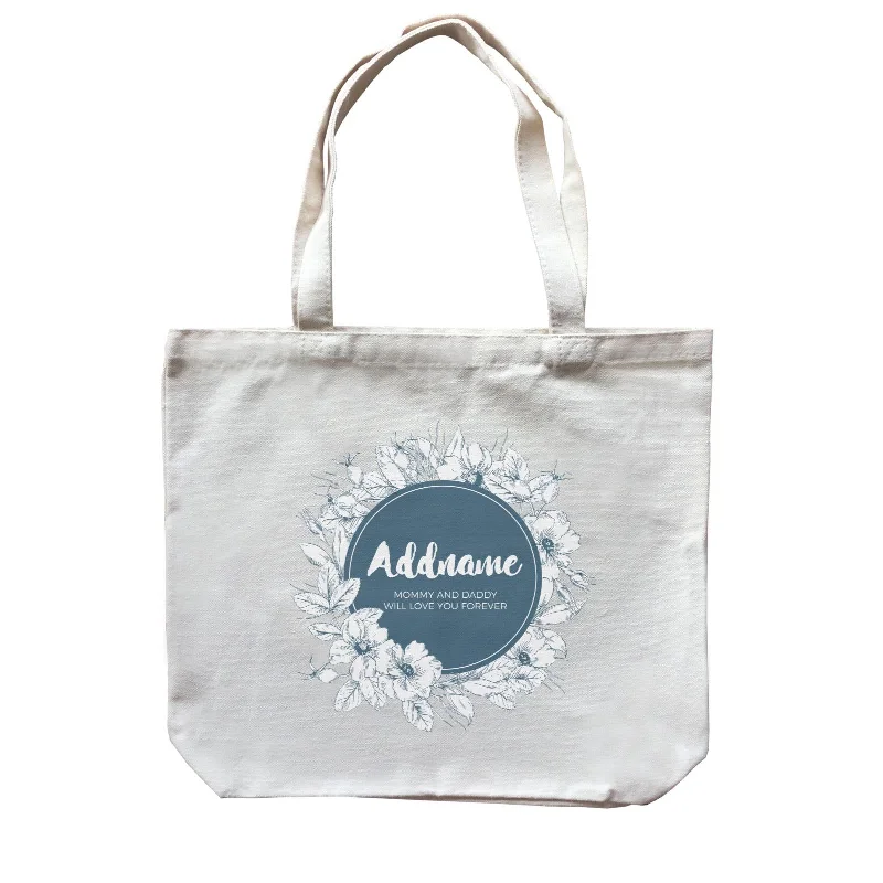 Canvas handbag with a tassel detail and a magnetic snap closureNavy Blue Flower Wreath Personalizable with Name and Text Canvas Bag