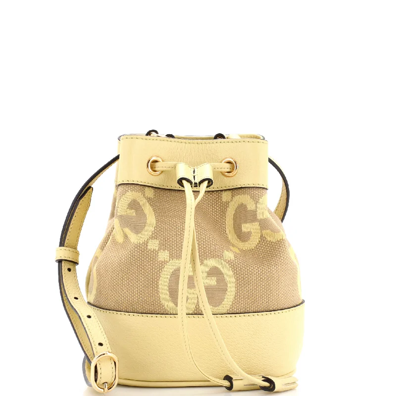 Laser - cut leather bucket bag with an intricate patternOphidia Bucket Bag Jumbo GG Canvas Mini