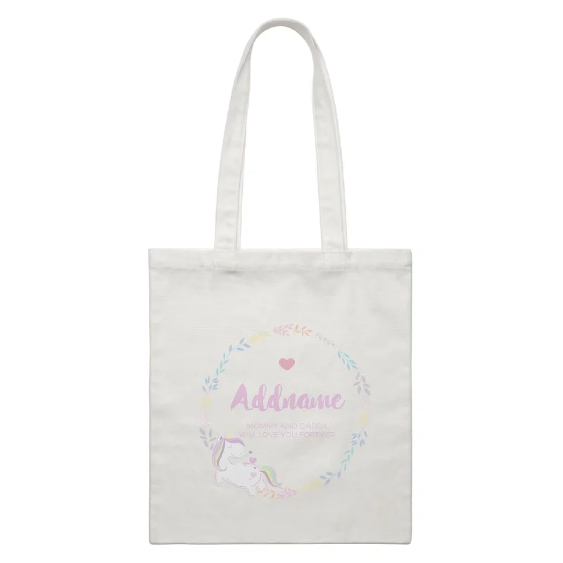 Canvas gift bag with a tissue paper insert and a ribbon handlePastel Colours Leaf Wreath with Unicorn Personalizable with Name and Text White Canvas Bag