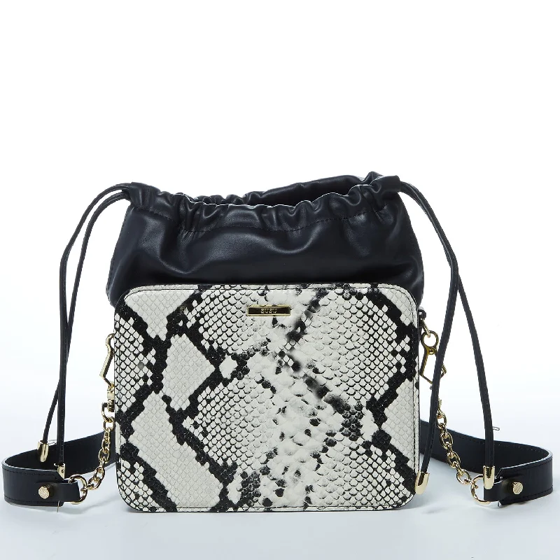 Plus - size bucket bag with a spacious interior for carrying daily essentialsPatricia Black Leather Bucket Bag Snakeskin Design