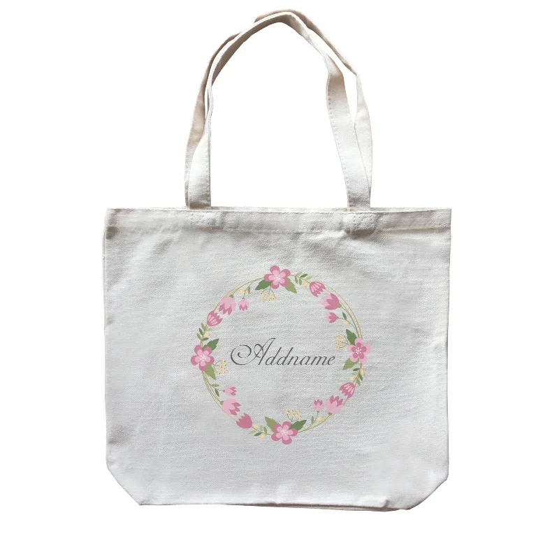 Canvas lunch bag with an insulated interior and a zippered closurePink Geometric Flower Wreath Addname Accessories Canvas Bag