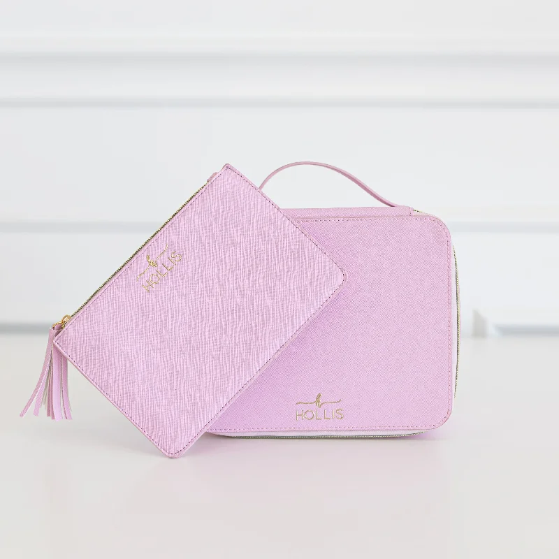 Makeup bag with a detachable pouch for easy sorting of itemsPixie Pink Jett Setter