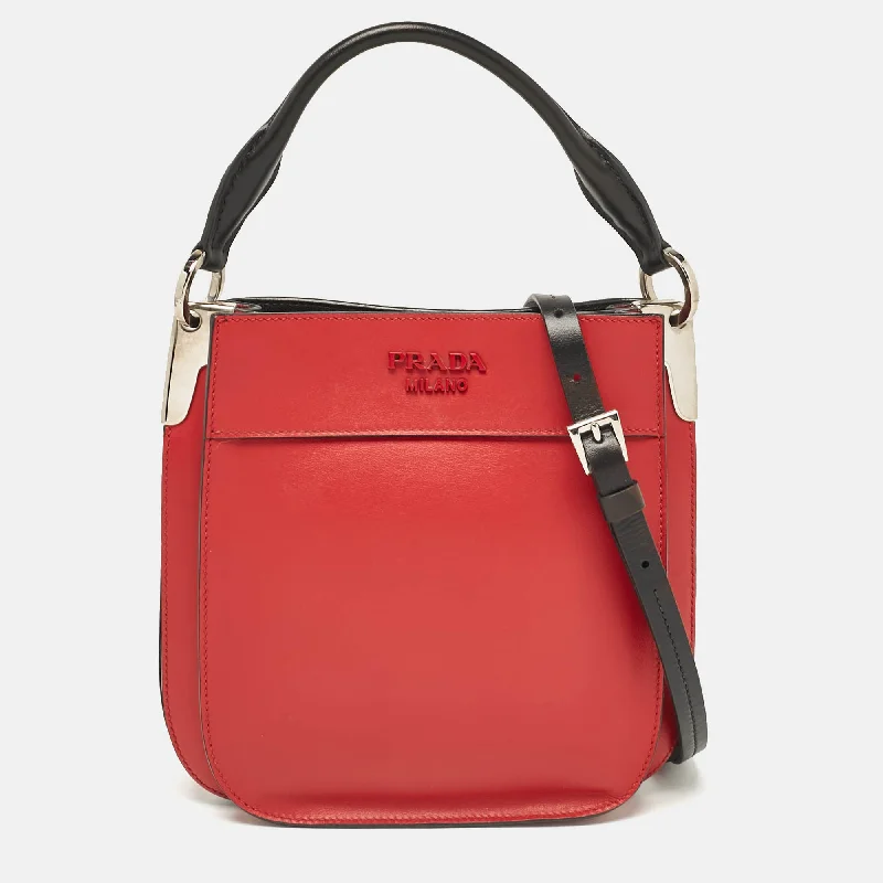 Hobo bag with a large capacity and multiple interior pockets for organizationPrada Red Leather Mini Margit Hobo