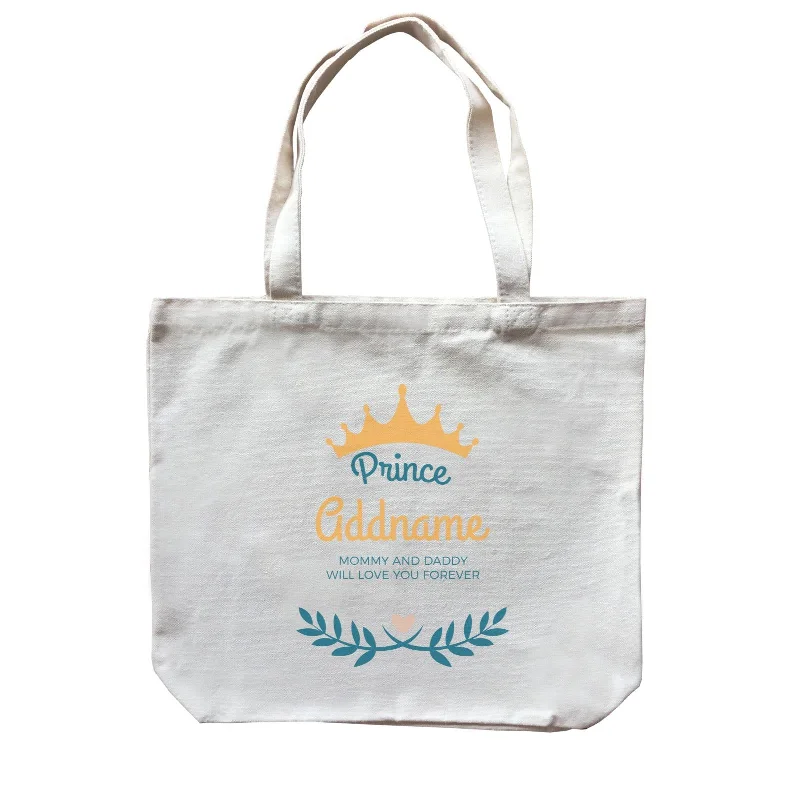 Canvas wine tote with a foam insert to protect bottlesPrince with Crown and Blue Leaves Personalizable with Name and Text Canvas Bag