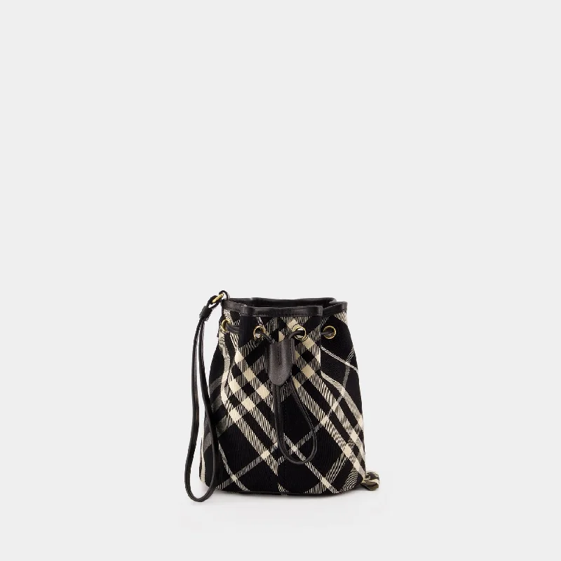 Canvas hobo bag with a colorful patchwork design for a bohemian styleDrawstring Pouch Bin Shoulder Bag - Burberry - Cotton - Black