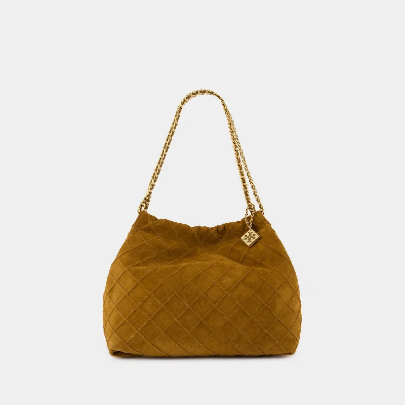 Embroidered hobo bag with intricate beadwork for a unique appearanceFleming Soft Drawstring Shoulder Bag - Tory Burch - Leather - Brown