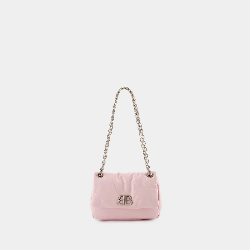 Quilted hobo bag with a diamond pattern for a classic aestheticMonaco Mini Shoulder Bag - Balenciaga - Leather - Pink