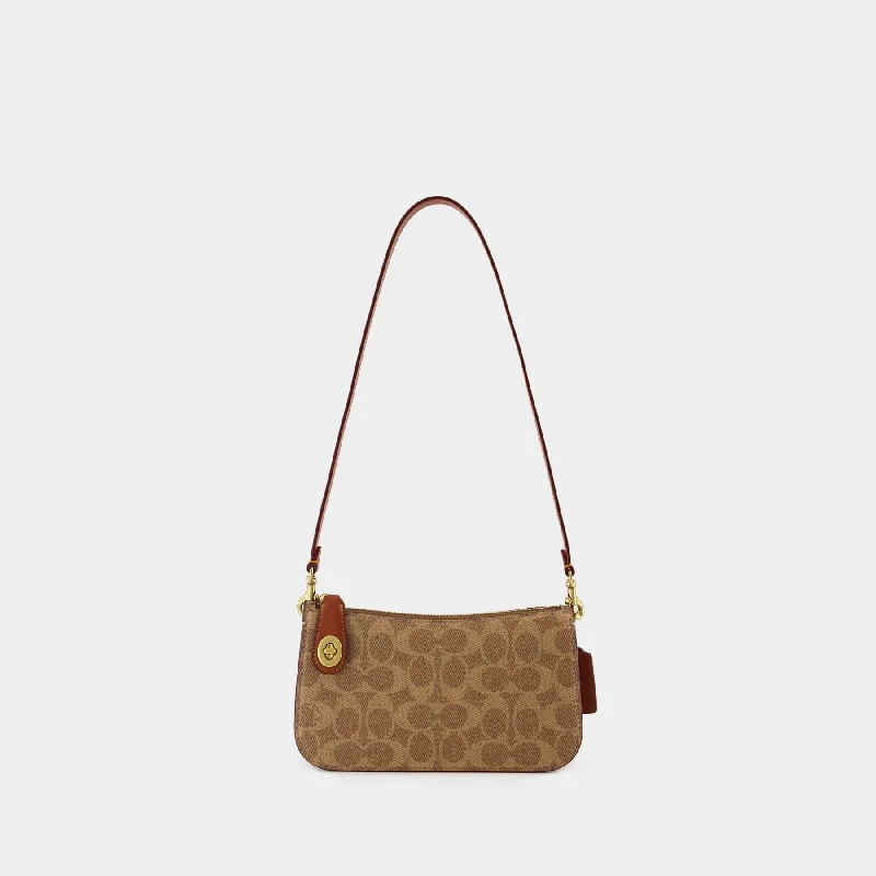 Quilted hobo bag with a diamond pattern for a classic aestheticSignature Penn Shoulder Bag - Coach - Canvas - Tan Rust