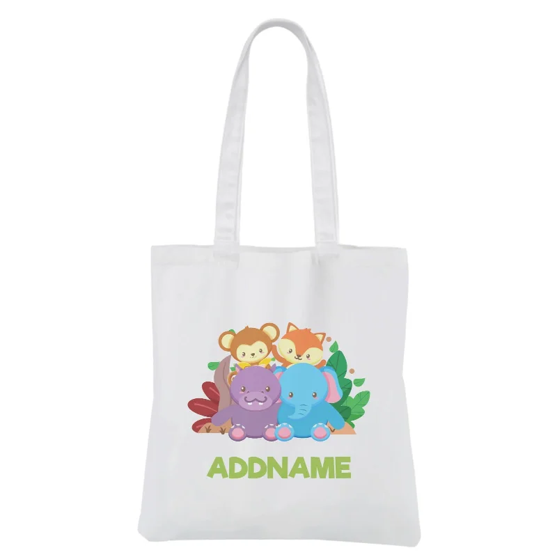 Canvas shopping bag with a reinforced bottom and a long handleSafari Animal White Canvas Bag