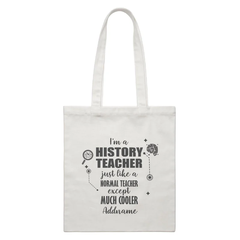 Women's canvas tote bag with a large floral print and leather handlesSubject Teachers 1 I'm A History Teacher Addname White Canvas Bag