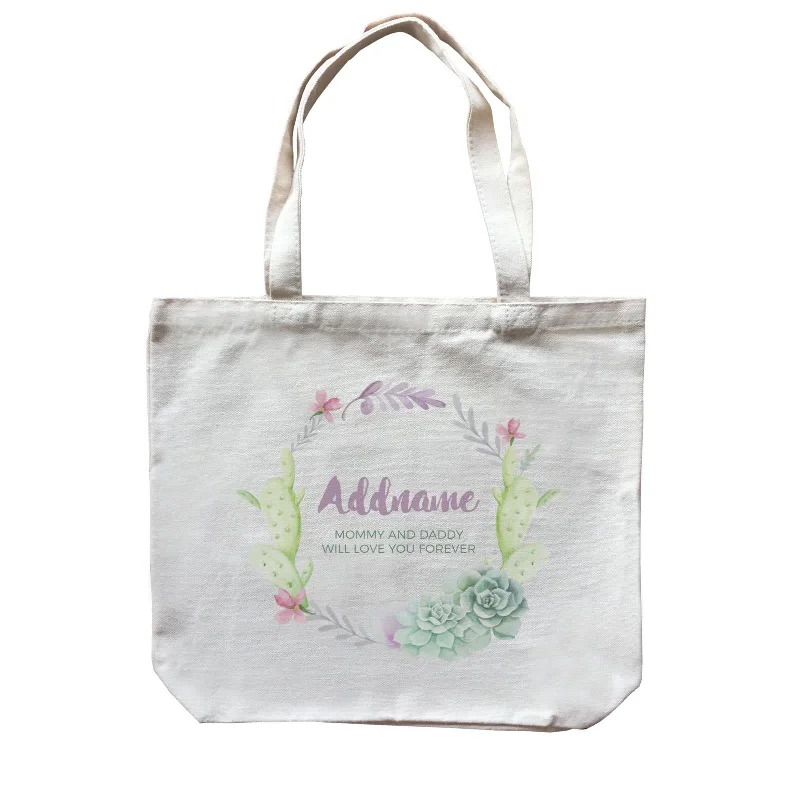 Canvas wine tote with a foam insert to protect bottlesSucculent Wreath Personalizable with Name and Text Canvas Bag