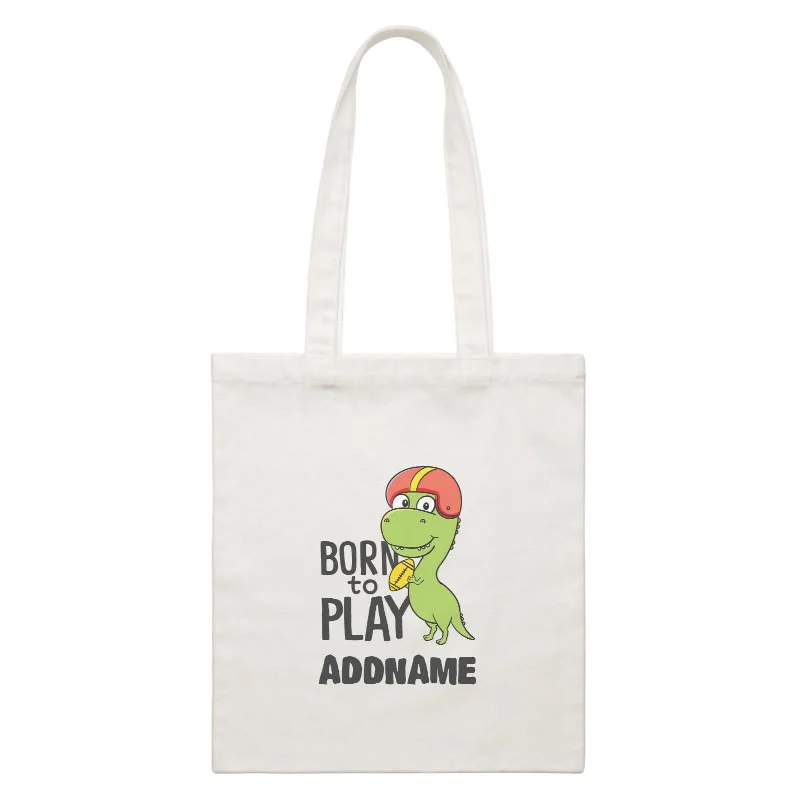 Women's canvas tote bag with a large floral print and leather handlesSuper Cute Dinosaur Born To Play White Canvas Bag